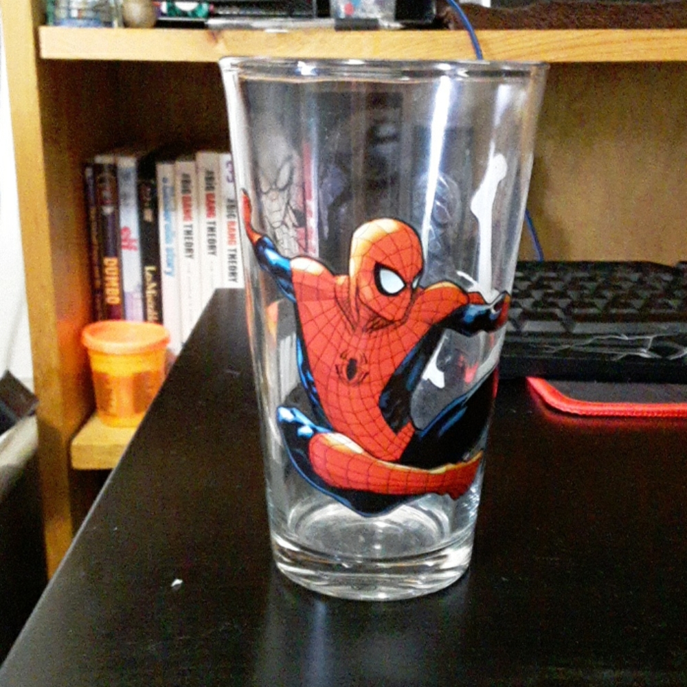 Spiderman drinking glass